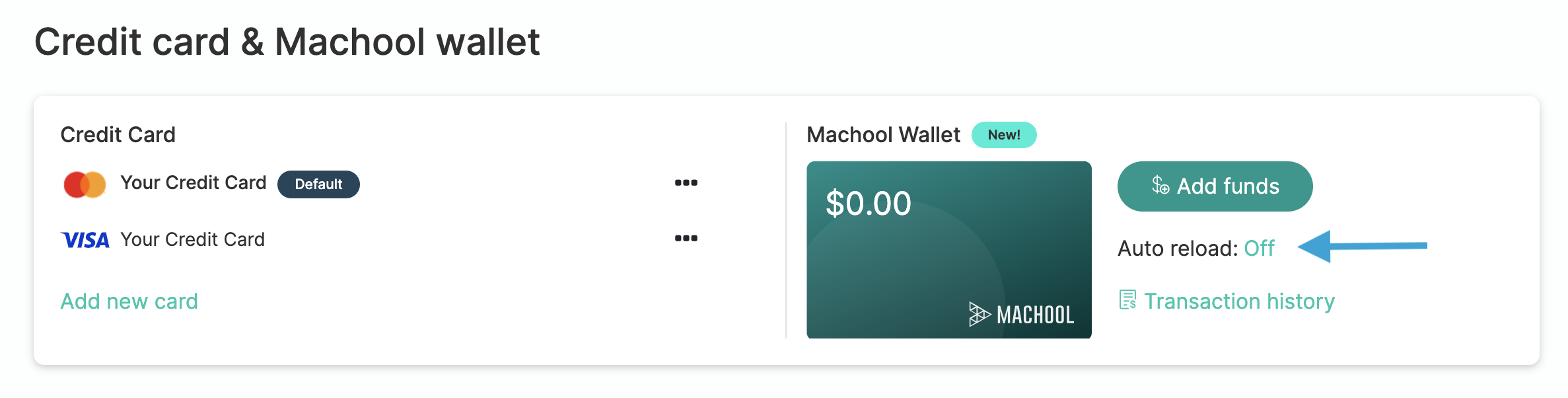 Machool wallet with Auto-reload